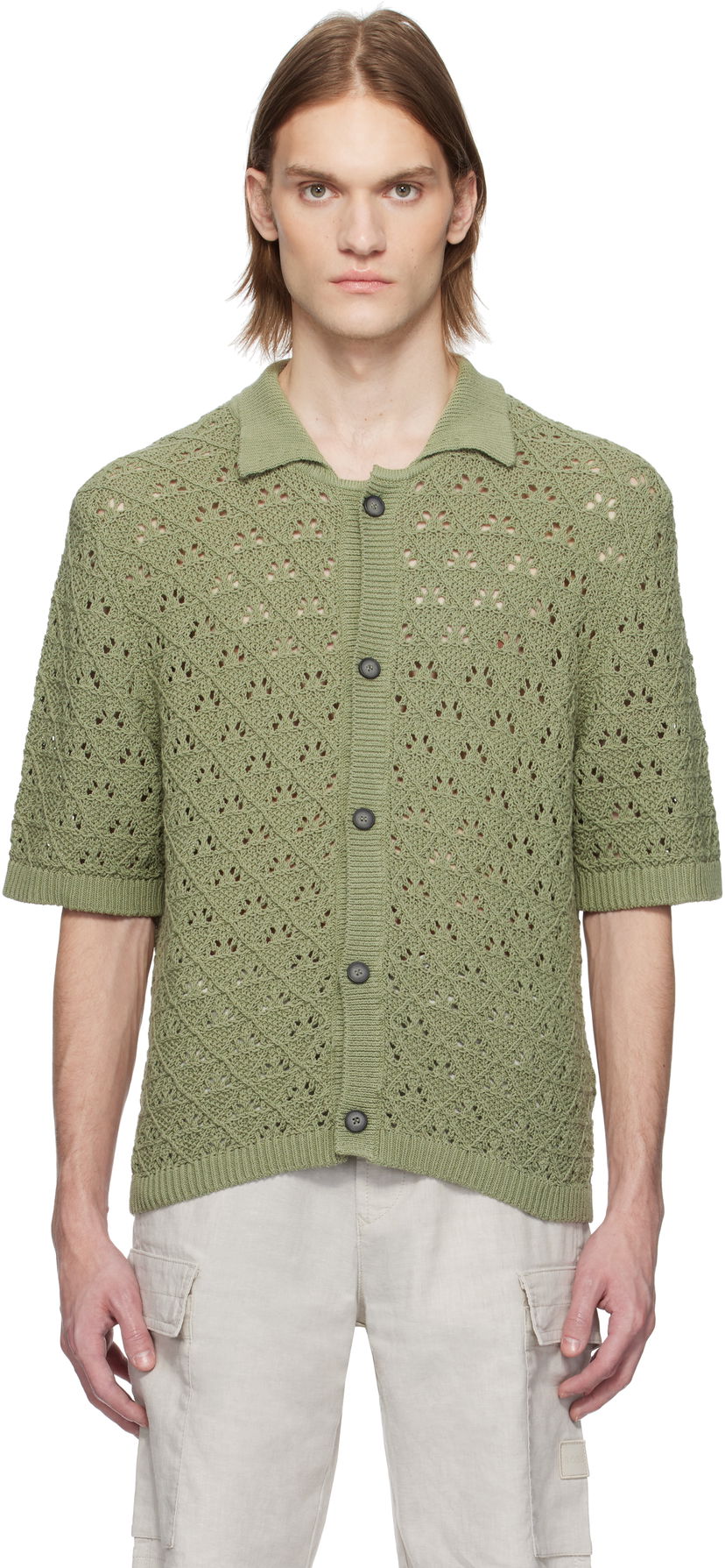 Cветр BOSS HUGO Knitted Cotton Polo Зелений | 50536666