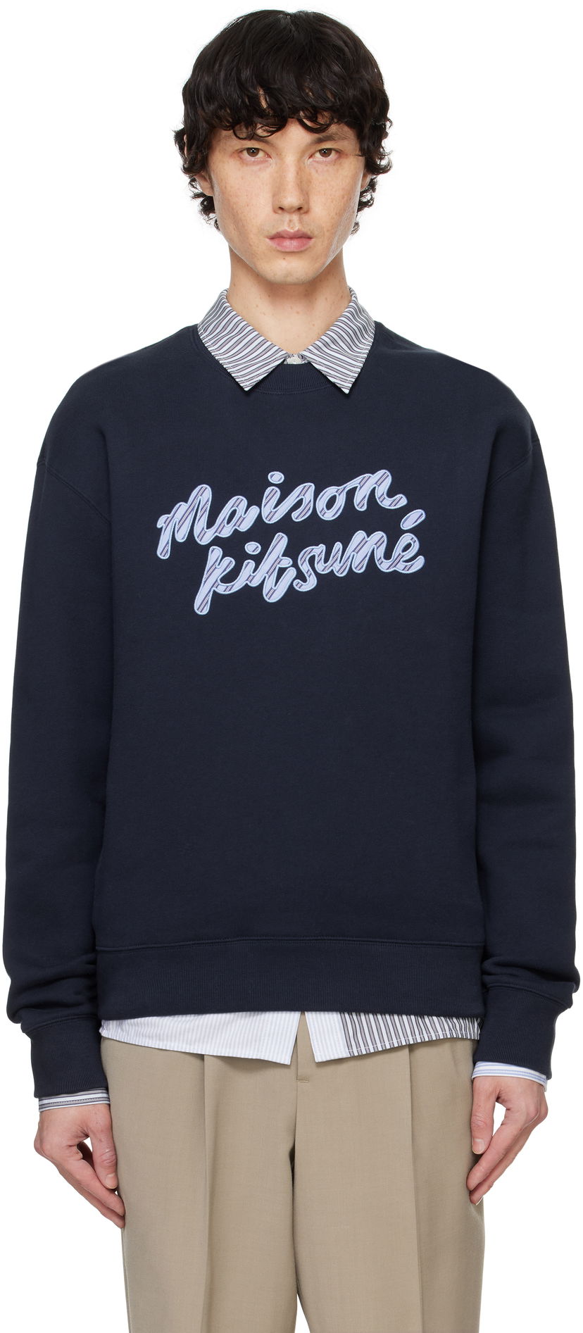 Світшоти MAISON KITSUNÉ Handwriting Striped Comfort Sweatshirt Синій | NM00310KM0307