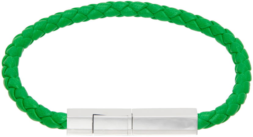 Браслет Bottega Veneta Braided Leather Bracelet Зелений | 732416 V507C