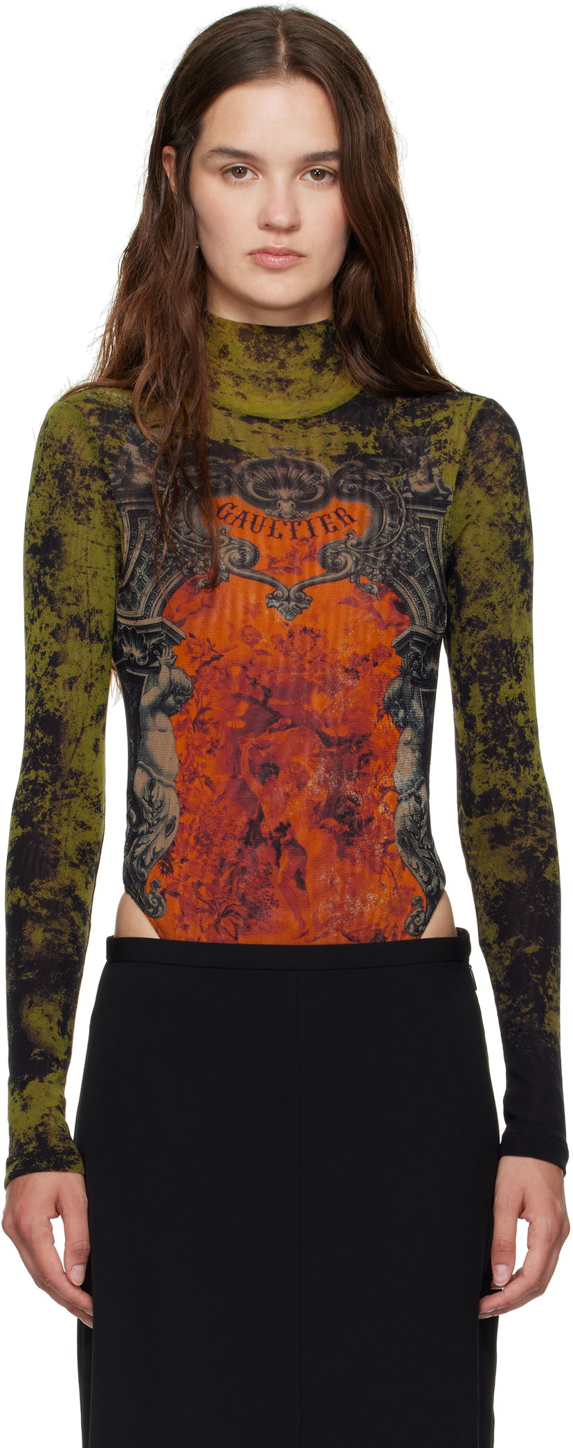Боді Jean Paul Gaultier Jean Paul Gaultier 'The Médaillon' Open Back Bodysuit Зелений | 25/03-W-TO306-M006P-004115