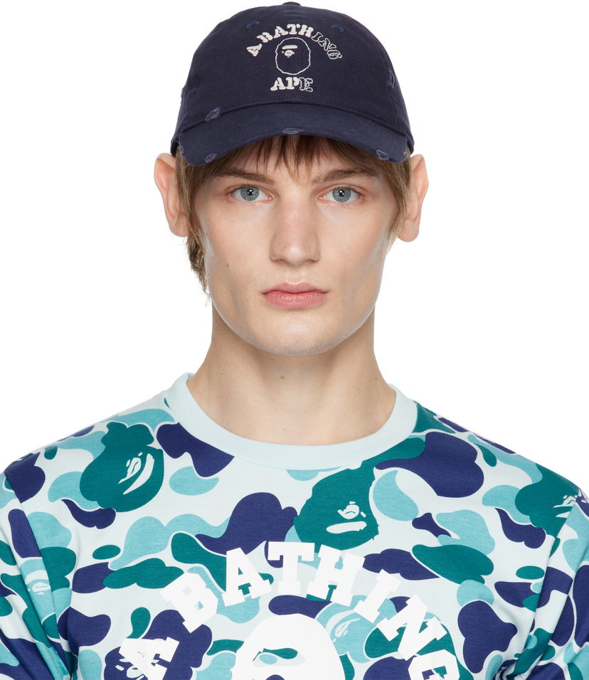 Кепка BAPE Worn Out College Cap Синій | 001CPK801304M
