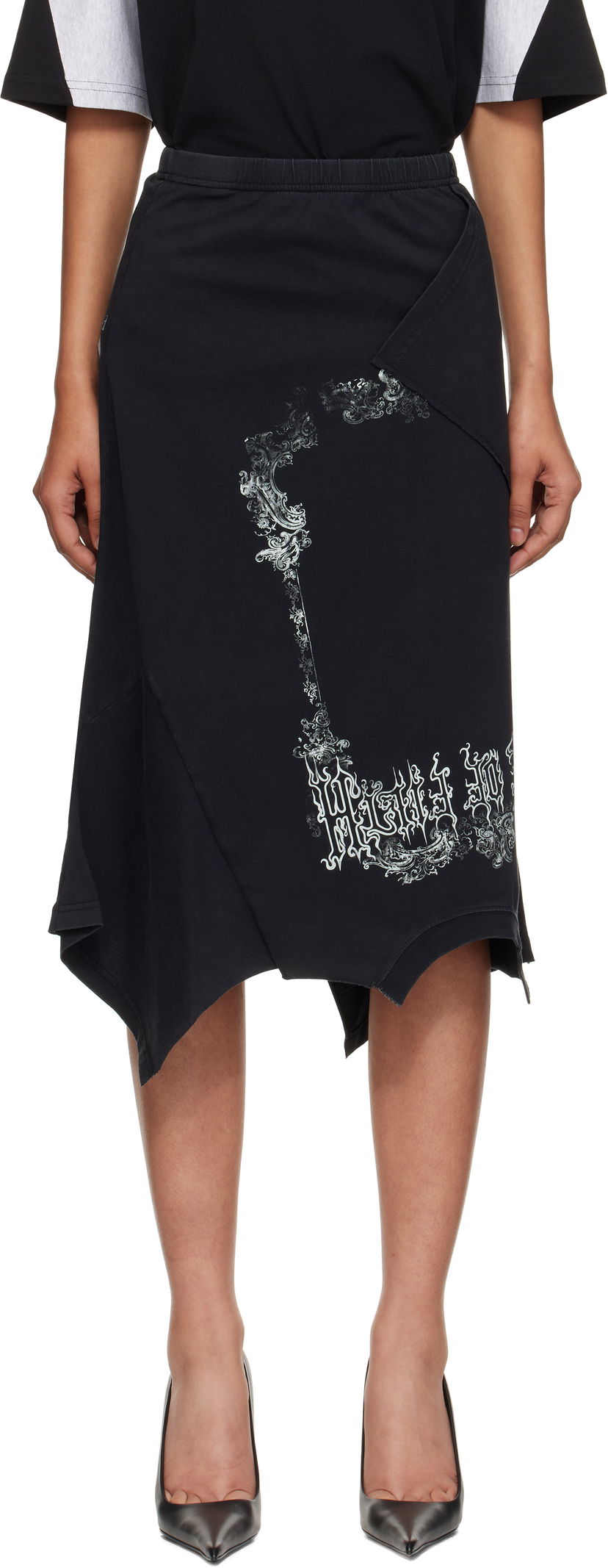 Спідниця VETEMENTS Vetements Cradle Of Filth Print Asymmetrical Midi Skirt чорний | WCF76SK690M