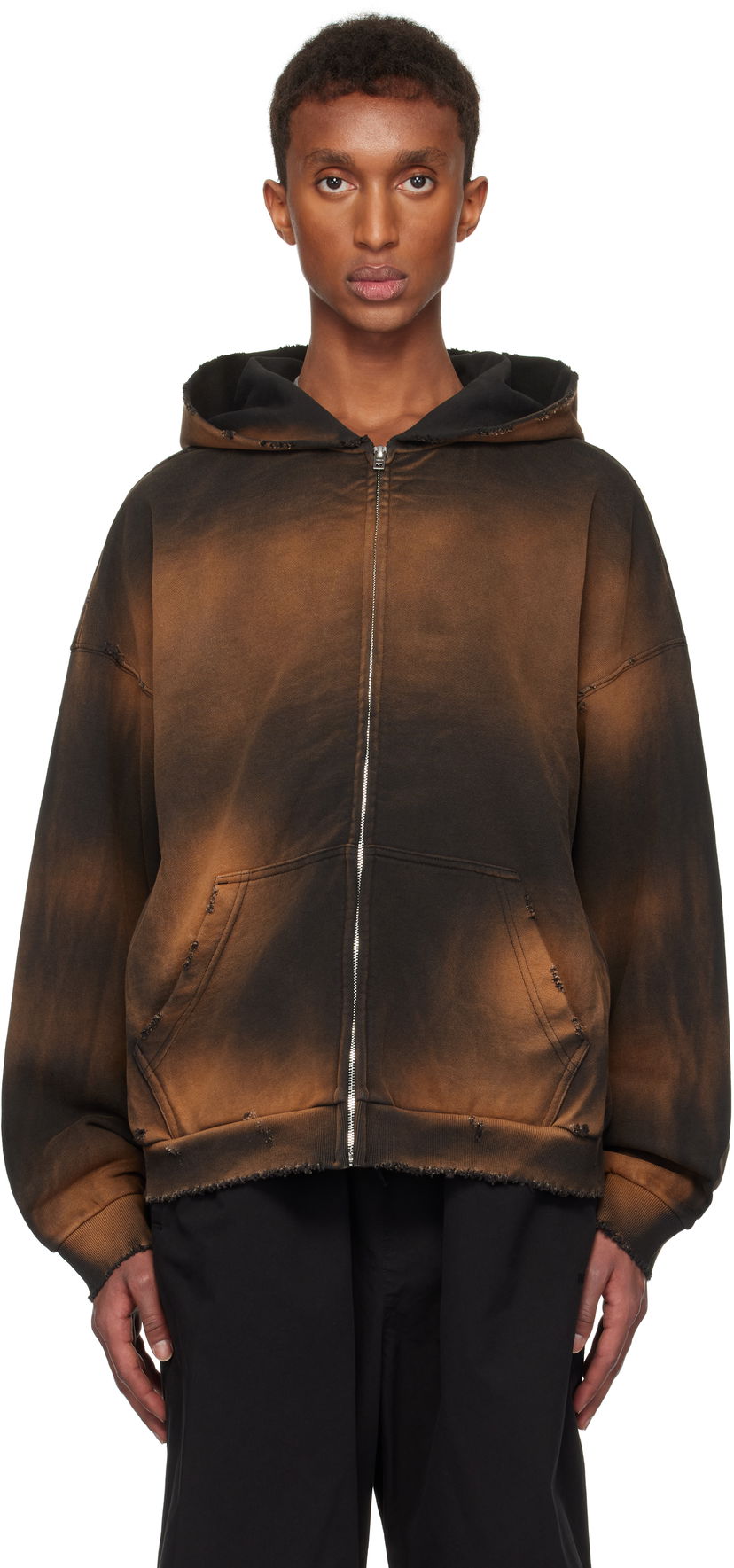 Світшоти We11done We11done Distressed Zip-Up Hoodie Коричневий | WD-TJ3-24-833-U-BK