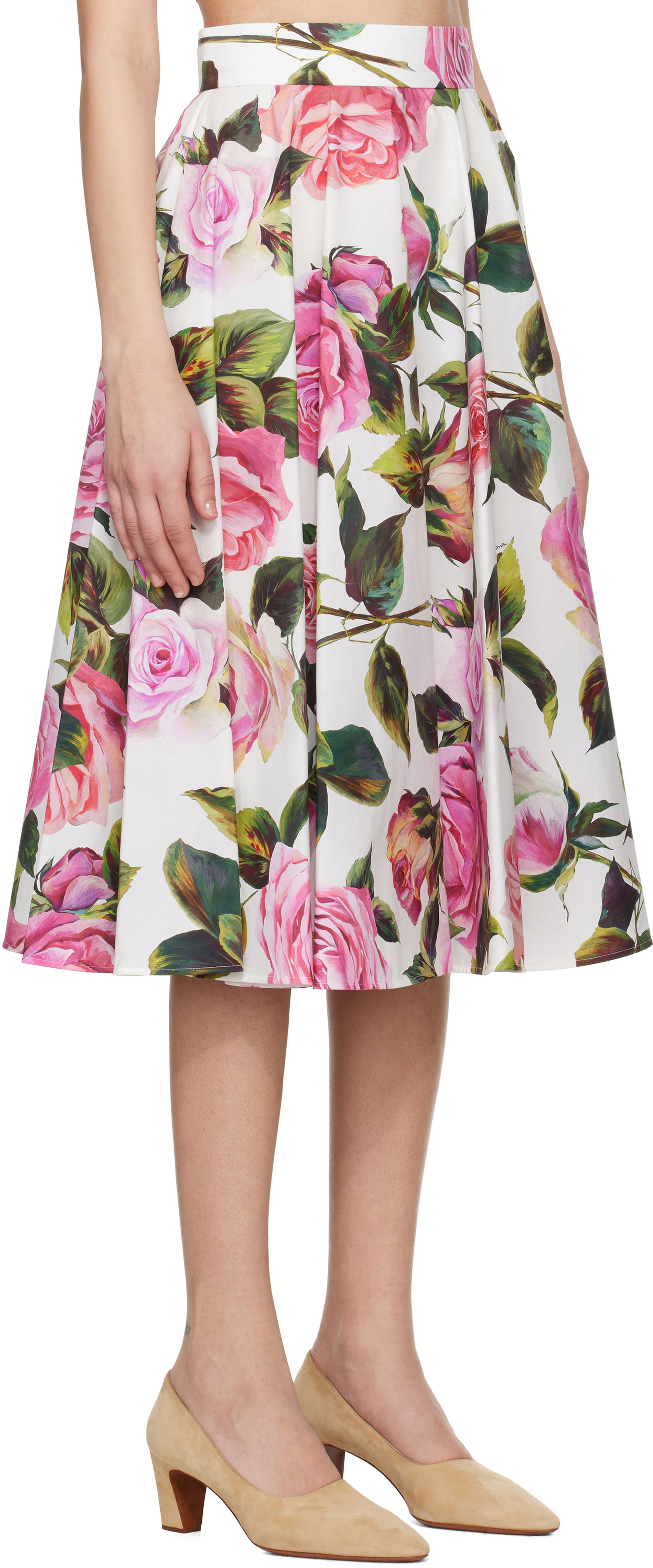Спідниця Dolce & Gabbana Dolce&Gabbana Rose-Print Cotton Circle Midi Skirt білий | F4C1XT HS5S4, 1