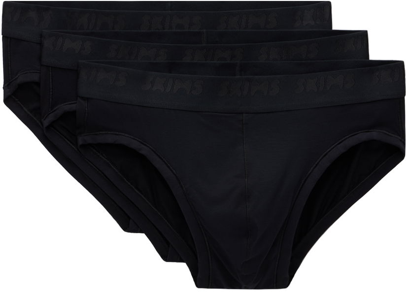Трусики SKIMS SKIMS Stretch Briefs, Three-Pack чорний | BO-BRF-5629M
