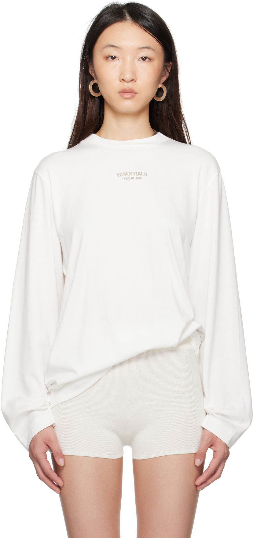 Футболка Fear of God Fear of God ESSENTIALS Classic Fit Long Sleeve T-Shirt білий | 125SP255884FW