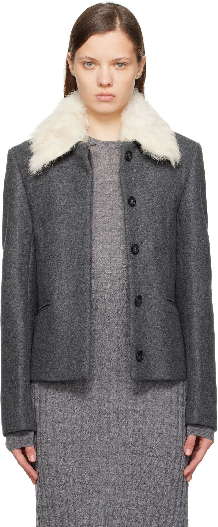 Куртка TOTEME TOTEME Shearling Collar Jacket Сірий | 251-WRO0164-FB0005