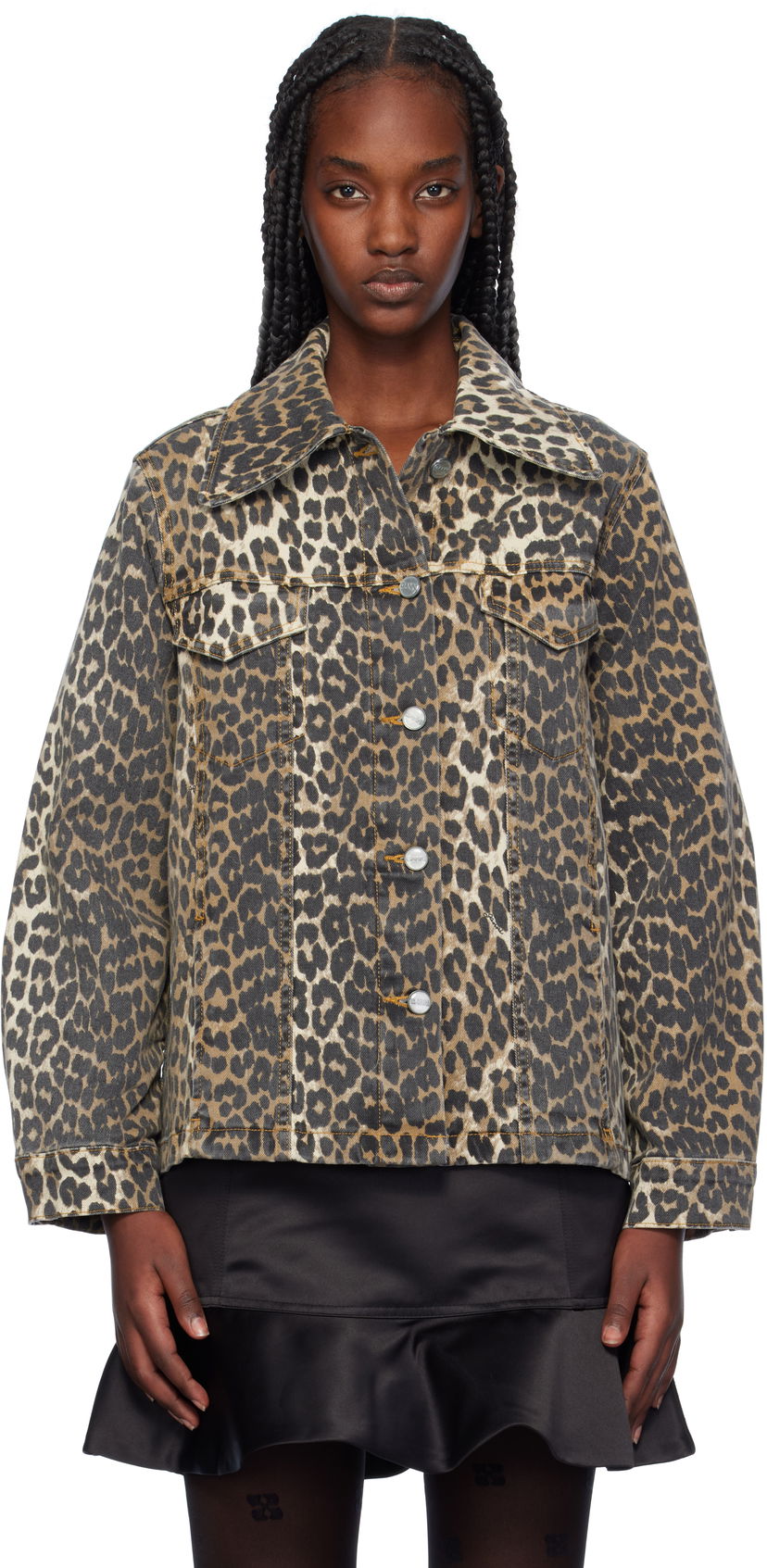 Куртка GANNI Leopard Print Denim Сірий | J1581