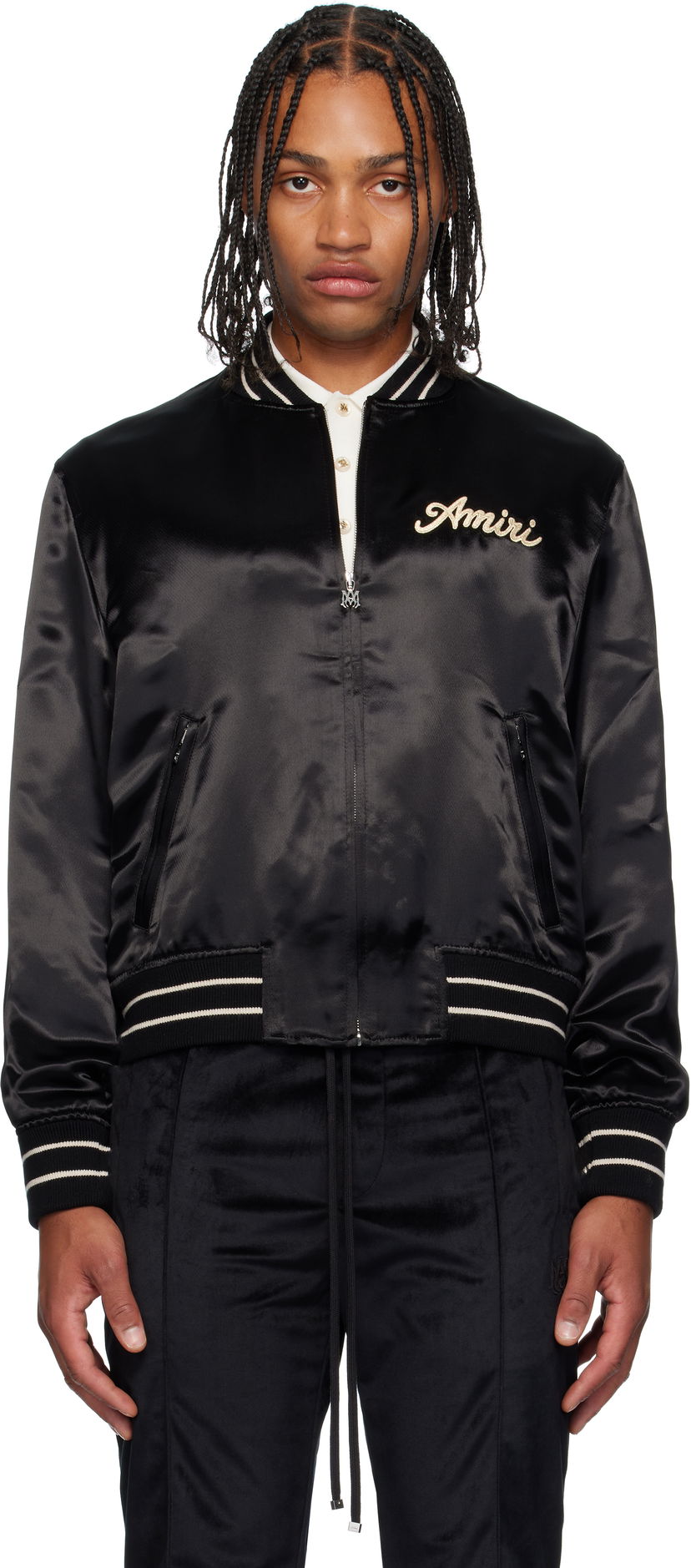 Куртка бомбер AMIRI Amiri 'Club Amiri' Satin Bomber Jacket чорний | AMOUBB1056