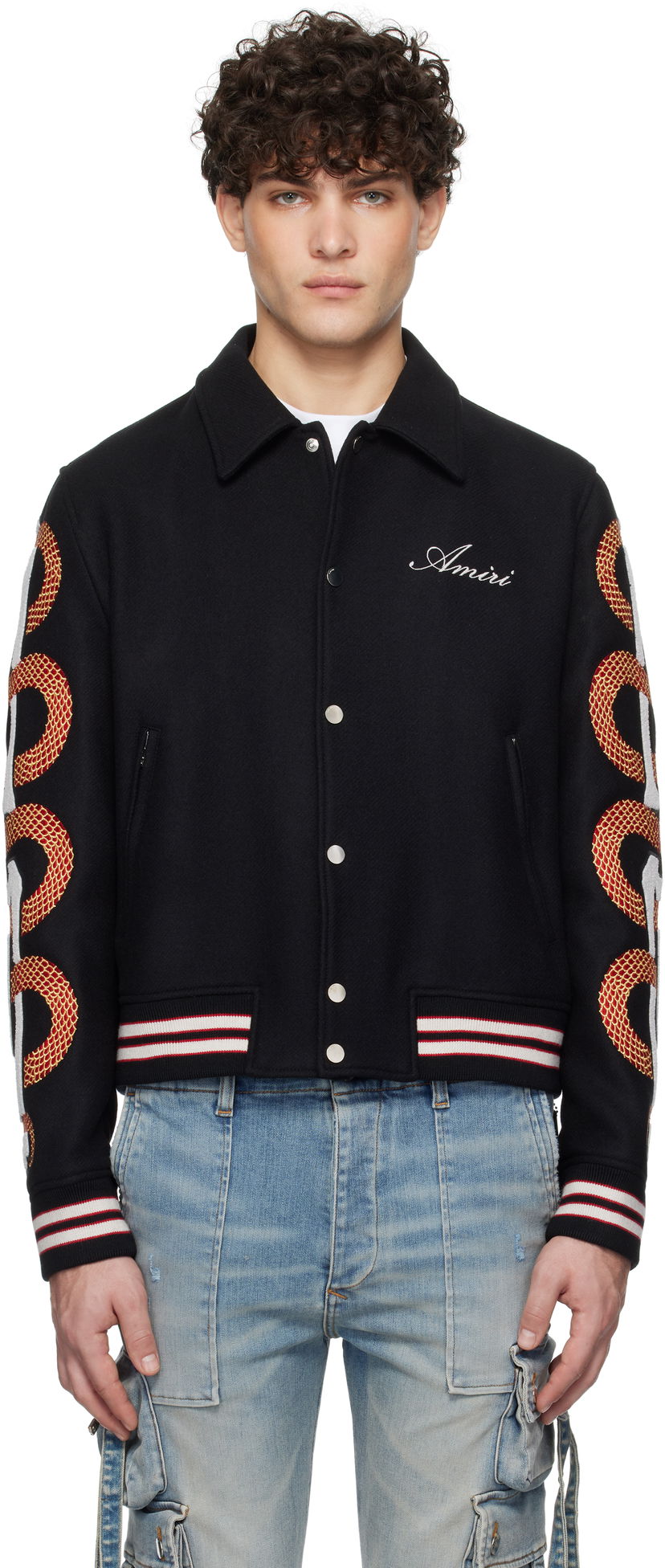 Куртка бомбер AMIRI Snake Bones Embroidered Bomber Jacket чорний | AMOUVY1015