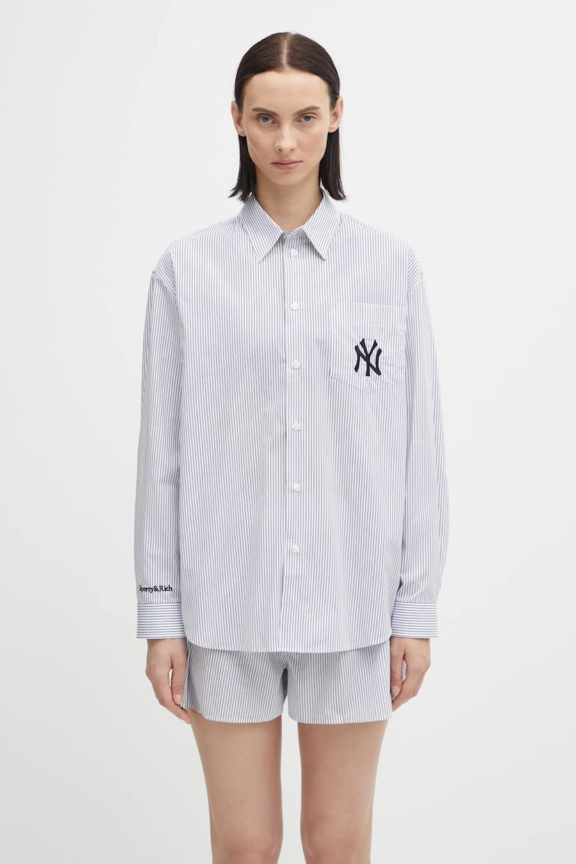 Сорочка Sporty & Rich Sporty & Rich Yankees Serif Oversized Pinstriped Relaxed Fit Shirt with Classic Collar білий | SI006623631ST09