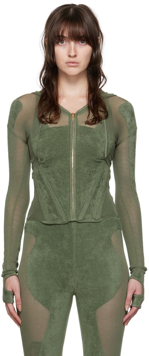Світшоти Dion Lee Paneled Zip-Up Hoodie Зелений | C7075P22