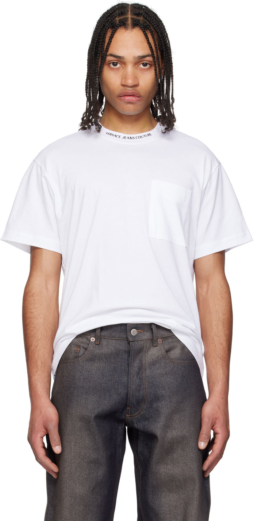 Футболка Versace Versace Jeans Couture Logo Collar Pocket T-Shirt білий | E78GAHE03_ECJ00E