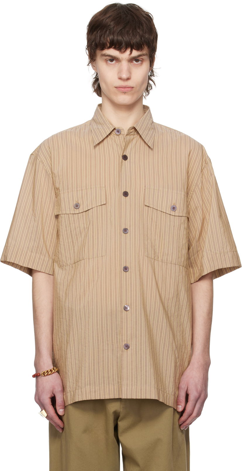 Сорочка Dries Van Noten Dries Van Noten Striped Two-Pocket Shirt бежевий | 251-020706-1524