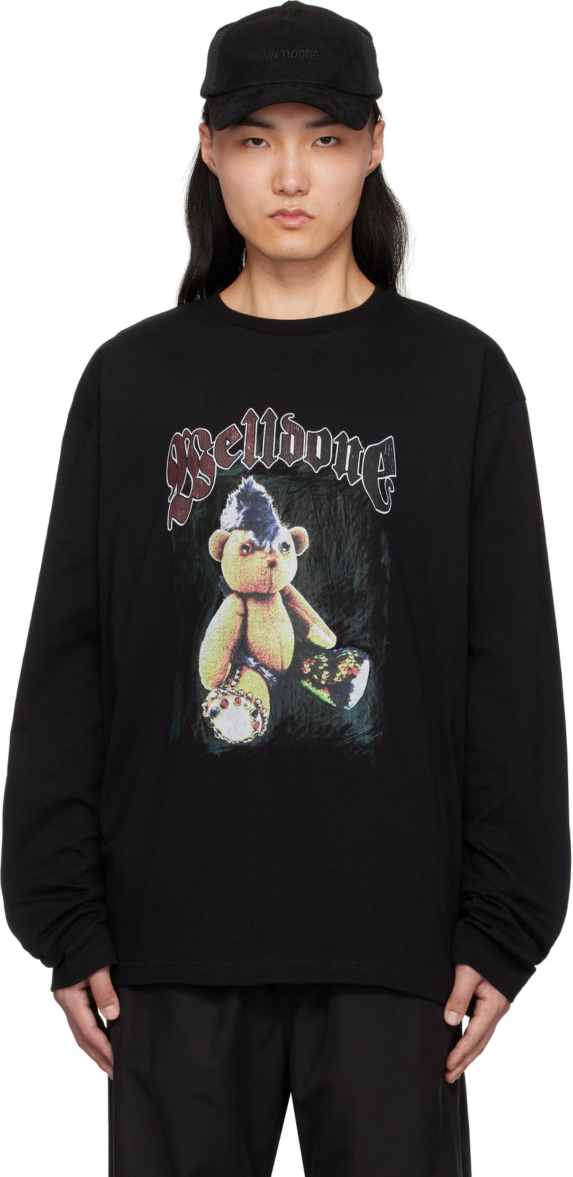 Футболка We11done We11done Punk Teddy Graphic Long Sleeve T-Shirt чорний | WD-TT0-25-748-U-BK