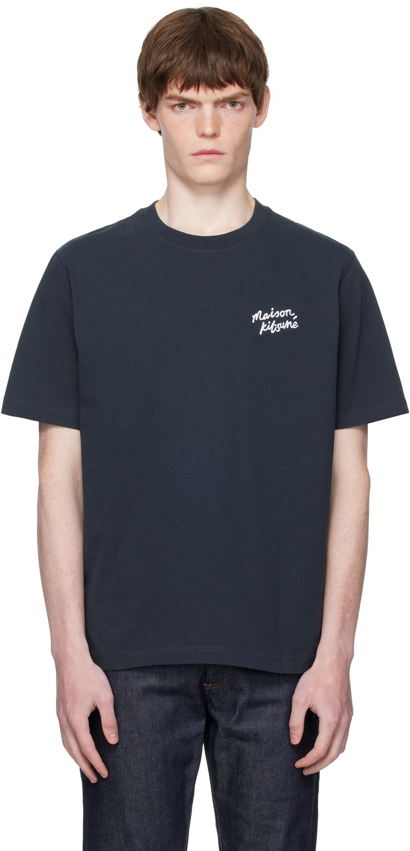Футболка MAISON KITSUNÉ Maison Kitsuné Handwriting Comfort T-Shirt темно-синій | MM00126KJ7025