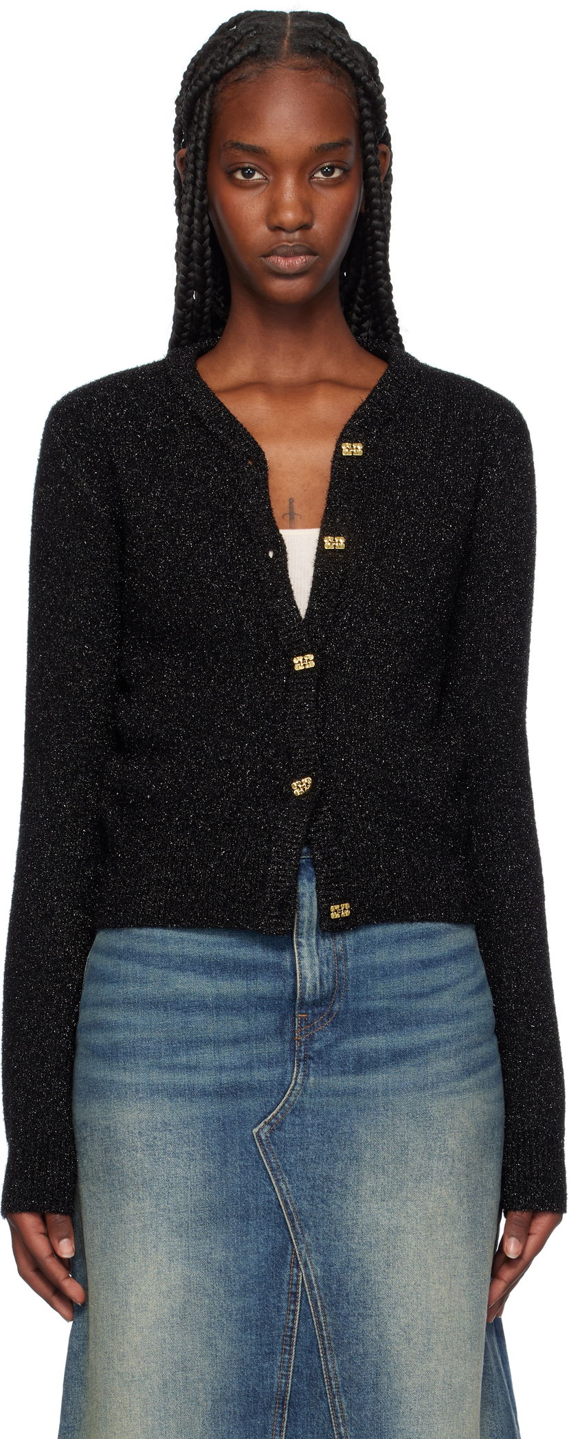 Cветр GANNI Sparkly Cropped Cardigan чорний | K2304