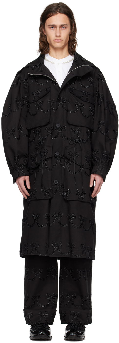 Пальто Simone Rocha Simone Rocha Embroidered Denim Coat чорний | 2048 1062
