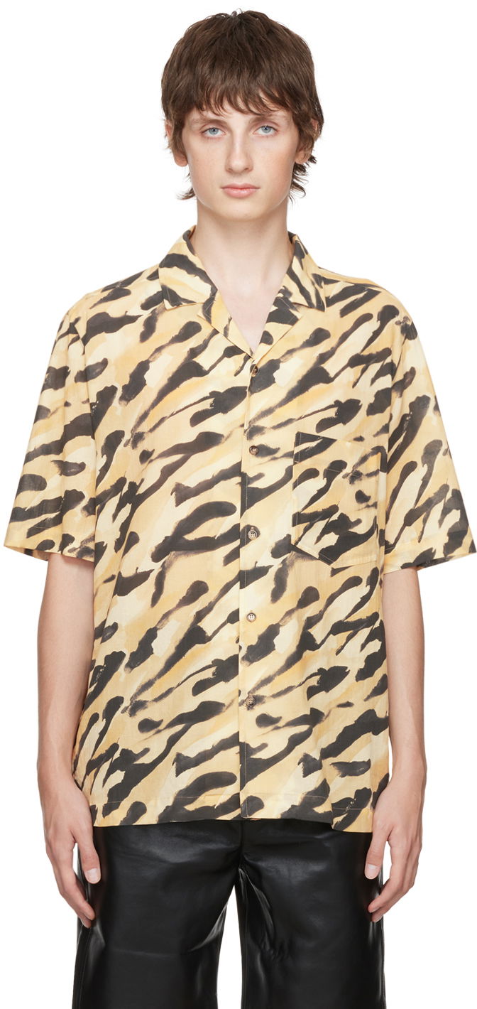 Сорочка Nanushka Abstract Print Relaxed Shirt бежевий | NM22PFSH00171