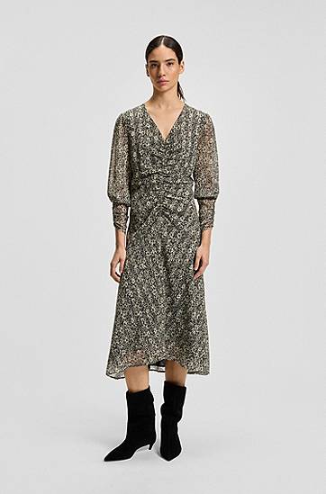 плаття BOSS Seersucker Midi Dress with Gathered Details Різнокольоровий | 50544051, 1