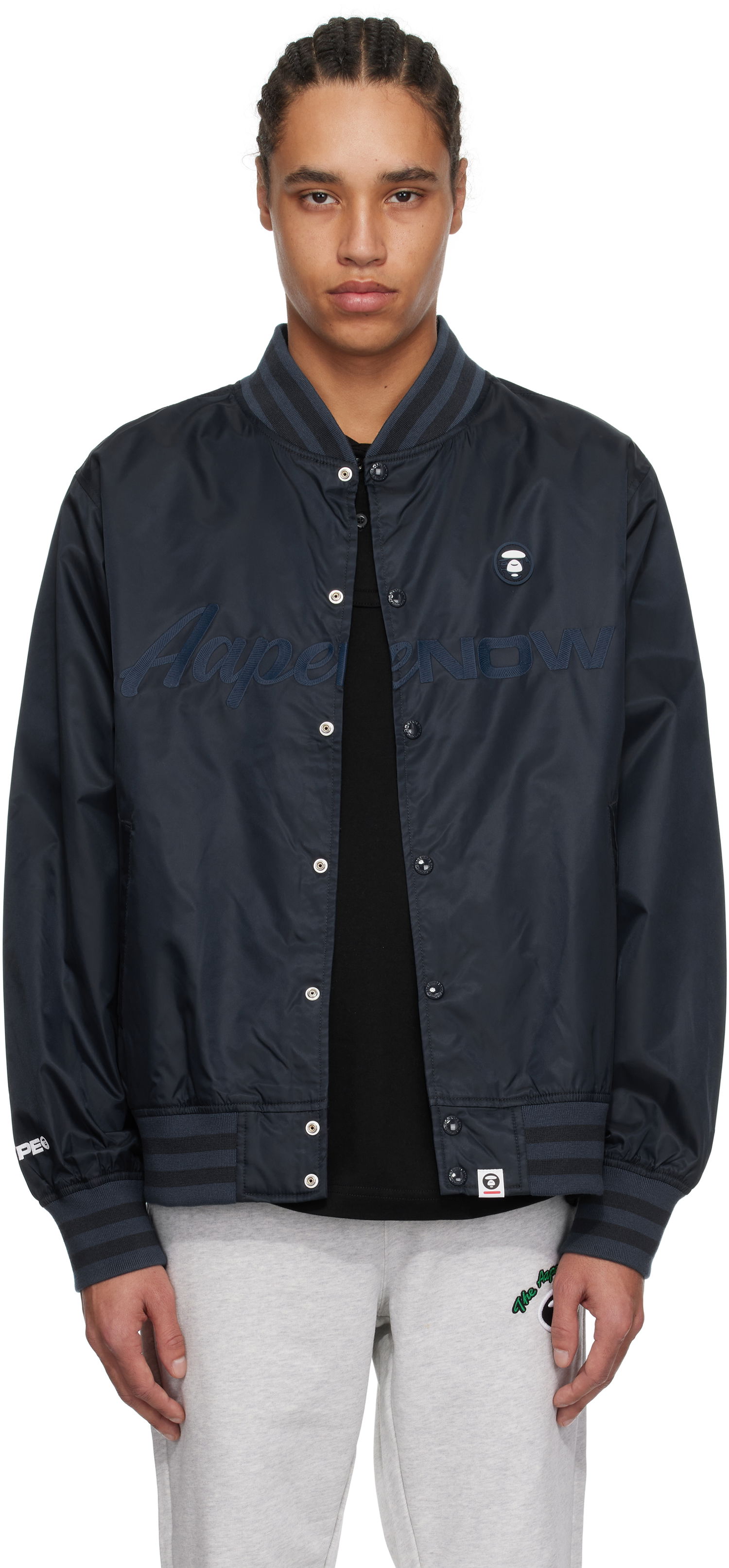 Куртка бомбер AAPE by A Bathing Ape AAPE by A Bathing Ape 'AAPE Now' Varsity Bomber Jacket темно-синій | AAPLJM7702XXNNYD, 0