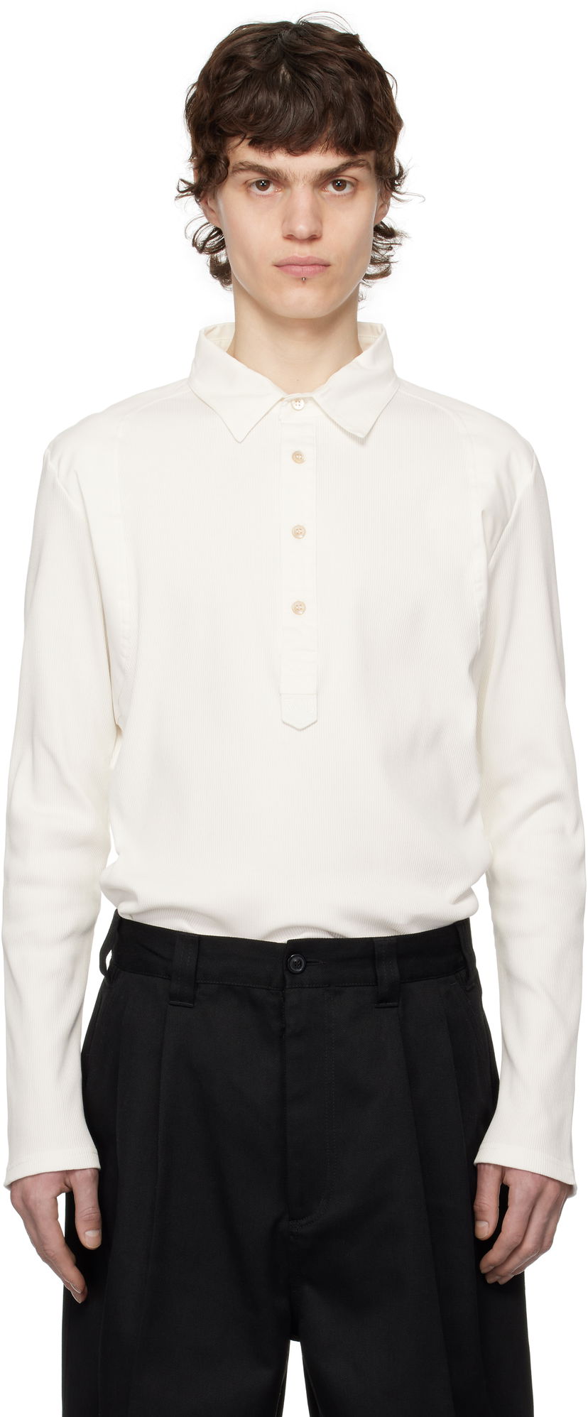 Сорочка поло Wales Bonner Wales Bonner Dub Long Sleeve Polo білий | MS25JE03-JE02-000 RIB JERSEY