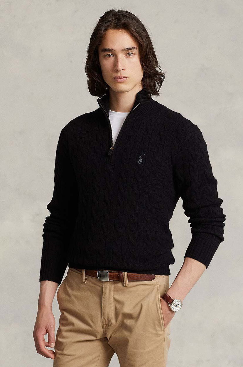Cветр Polo by Ralph Lauren Cable Knit Quarter-Zip Wool Sweater чорний | 710876766