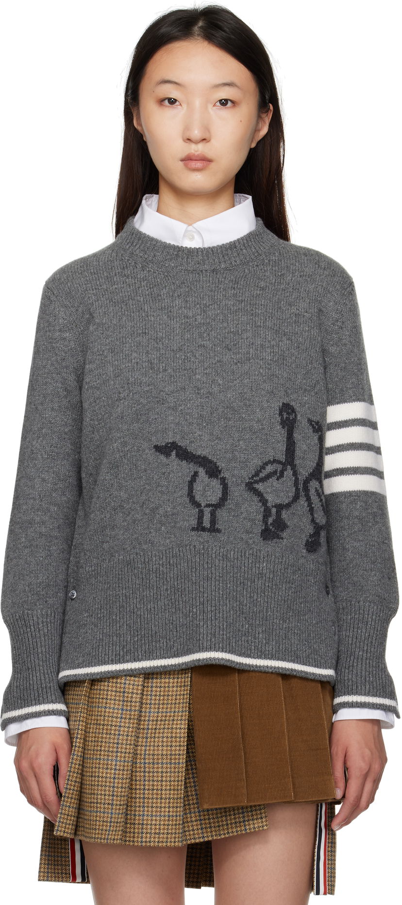 Cветр Thom Browne Thom Browne Merino Wool Geese Intarsia Sweater Сірий | FKA499A-Y1029