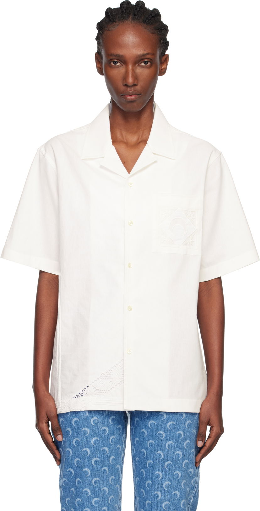 Сорочка Marine Serre Regenerated Household Linen Short Sleeve Bowling Shirt білий | USI016AUWOV0045