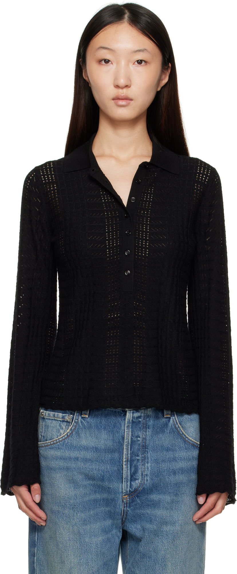 Сорочка поло Loulou de Saison Loulou de Saison Tiha Knit Polo чорний | TIHA