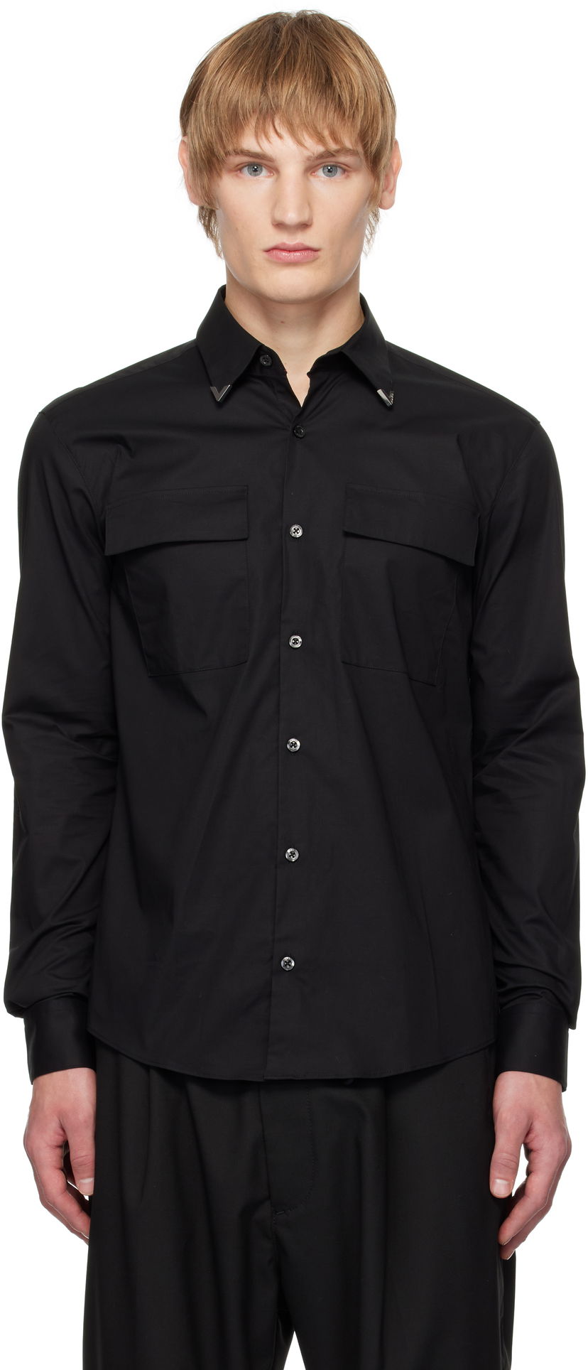 Сорочка BOSS Men's Long Sleeve Shirt With Two Front Pockets And Collar Tips чорний | 50534281
