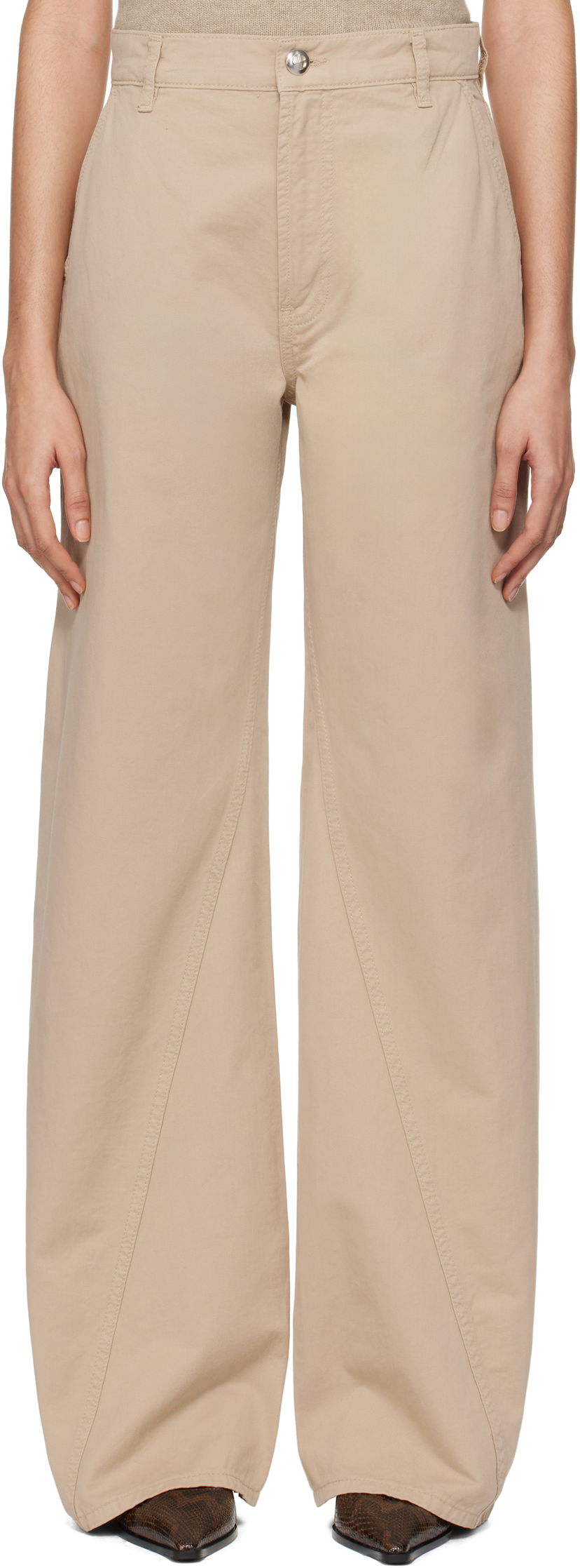 Штани Anine Bing ANINE BING Briley Wide Leg Trousers бежевий | A-03-1149-OMA10