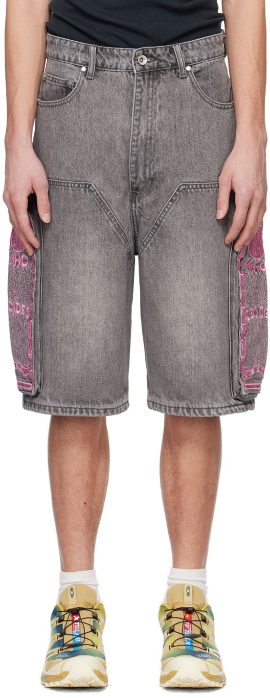 Шорти Who Decides War Who Decides War Embroidered Denim Shorts Сірий | 1120960021SS24