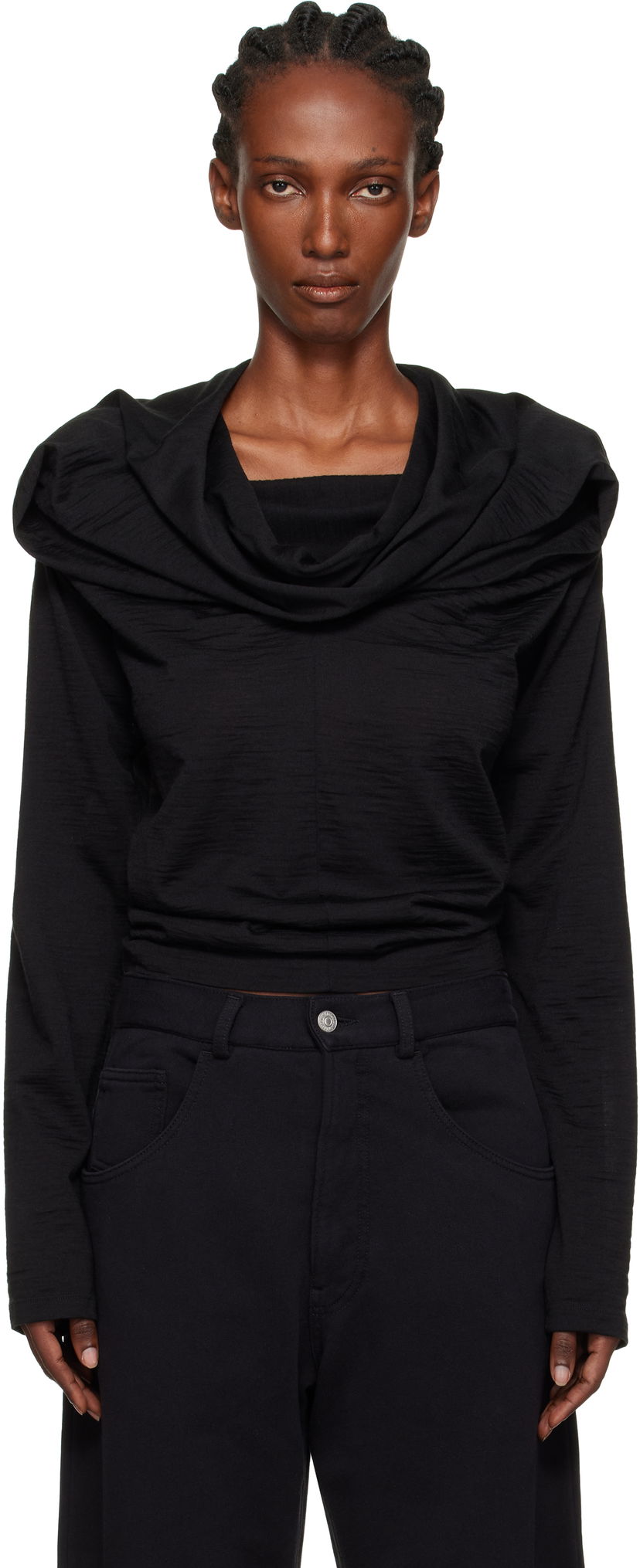 Футболка Maison Margiela MM6 Maison Margiela Wool Jersey Cowl Neck Long Sleeve Top чорний | S52NH0031 M20124