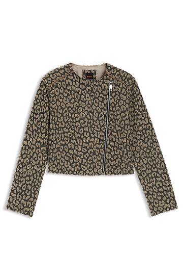 Куртка BOSS Cropped Leopard Jacquard Biker Jacket Коричневий | 50546006