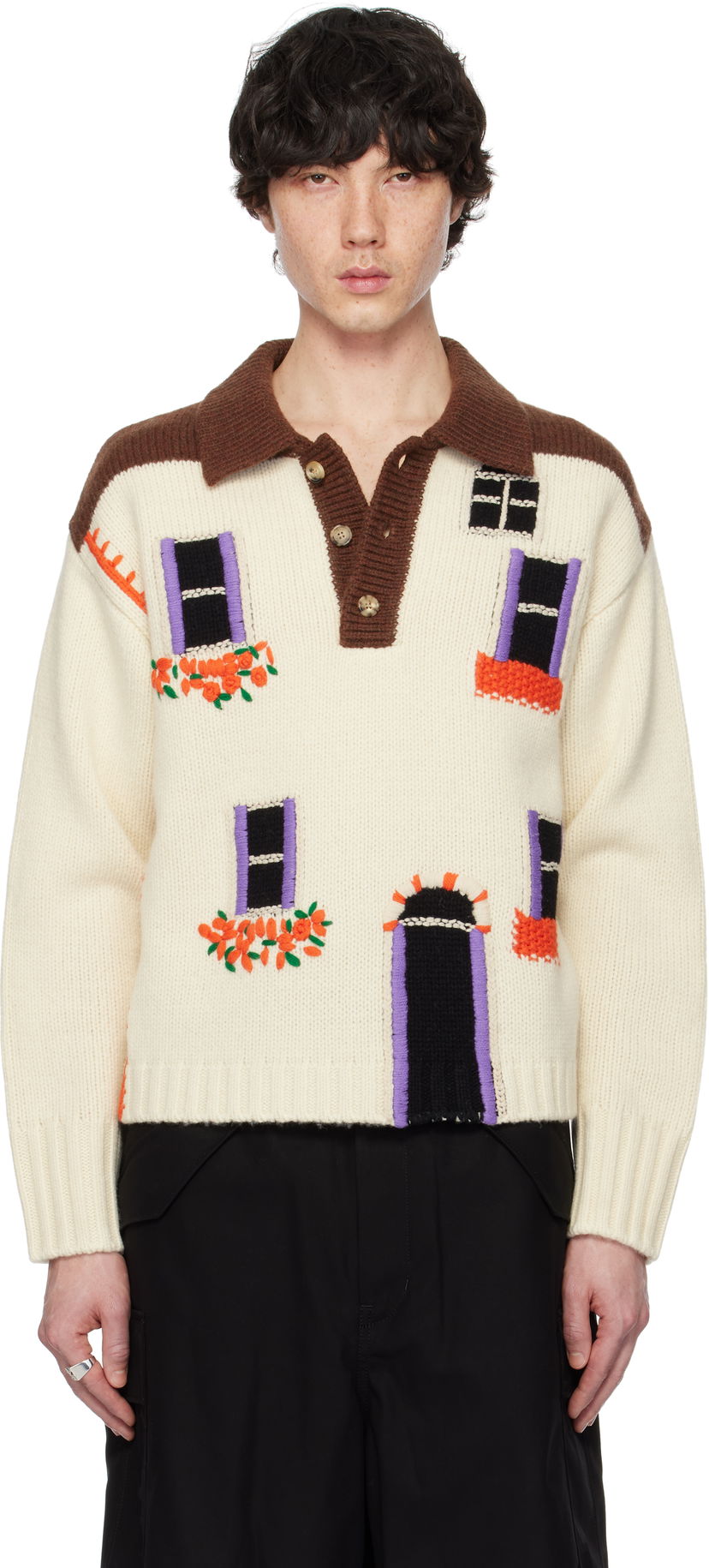 Cветр JW Anderson JW Anderson House Intarsia Polo Sweater Різнокольоровий | KW1347-YN0413