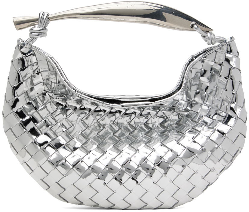 Сумочка Bottega Veneta Metallic Silver Woven Leather Shoulder Bag Металік | 716082 V3QM2