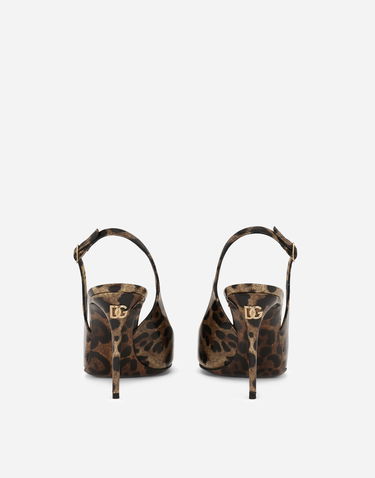 Кросівки та взуття Dolce & Gabbana Polished Calfskin Leopard Print Slingbacks Коричневий | CG0621AM568HA93M, 2