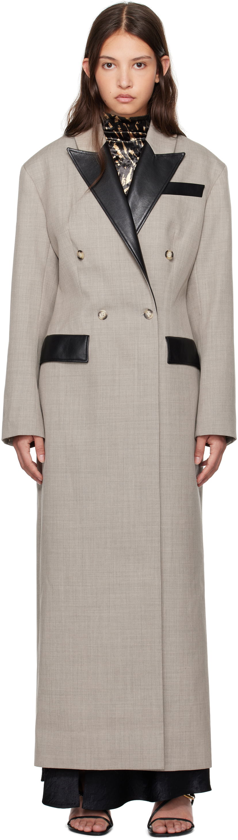 Пальто Nanushka Nanushka Ferris Double-Breasted Long Coat Сірий | NW24FWOW36970