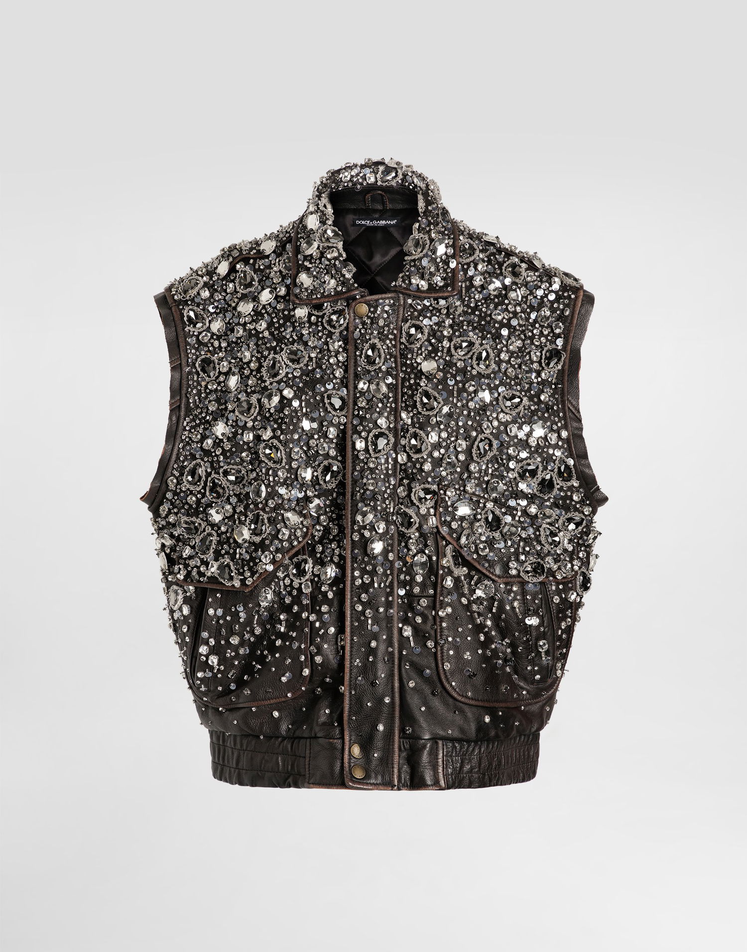 Жилет Dolce & Gabbana Dolce & Gabbana Vintage Leather Crystal-Embellished Vest чорний | F7BD4ZGDDGAS8400, 0