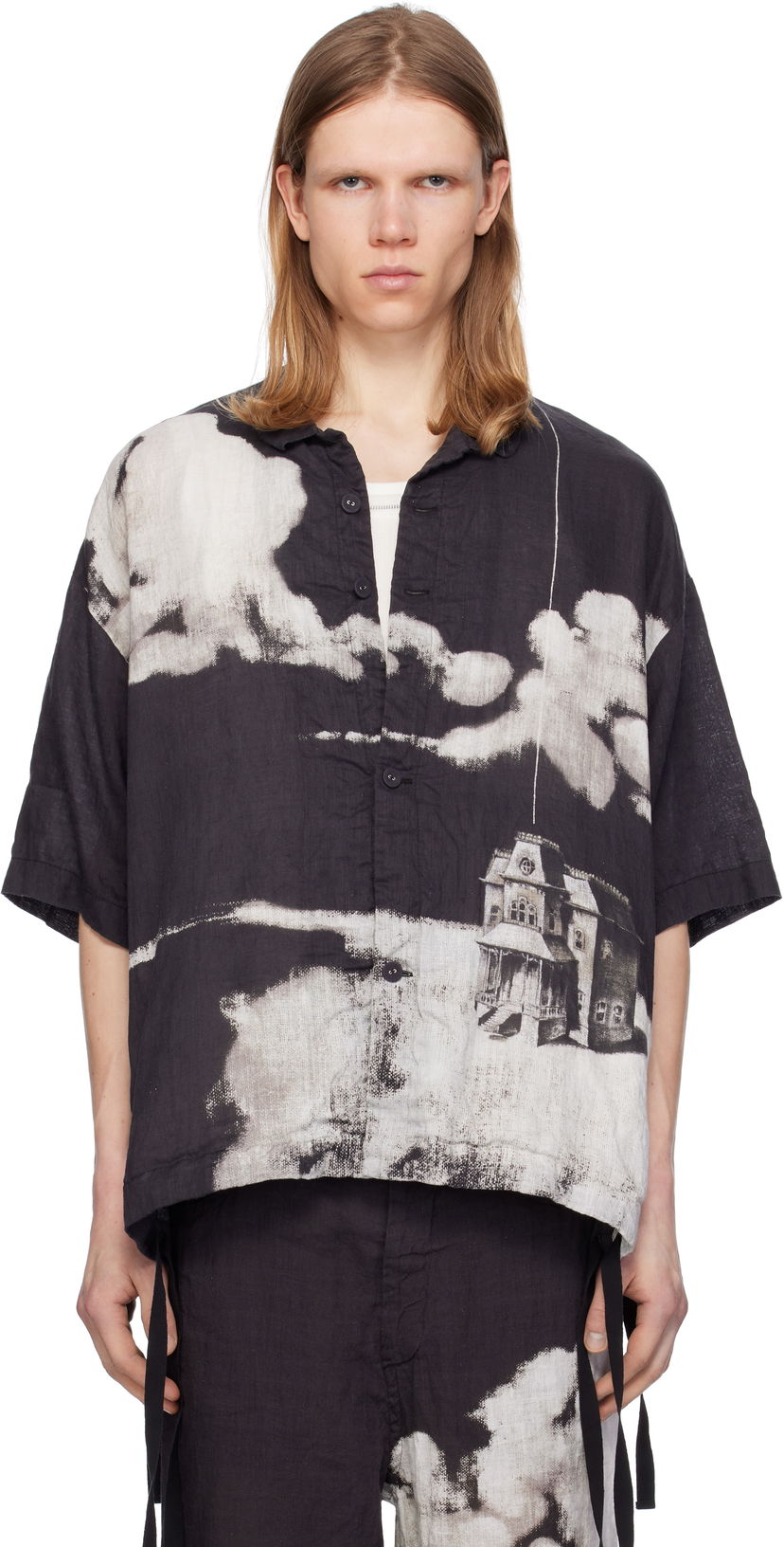 Сорочка UNDERCOVER Undercover Printed Linen Shirt чорний | UC1E4401-1