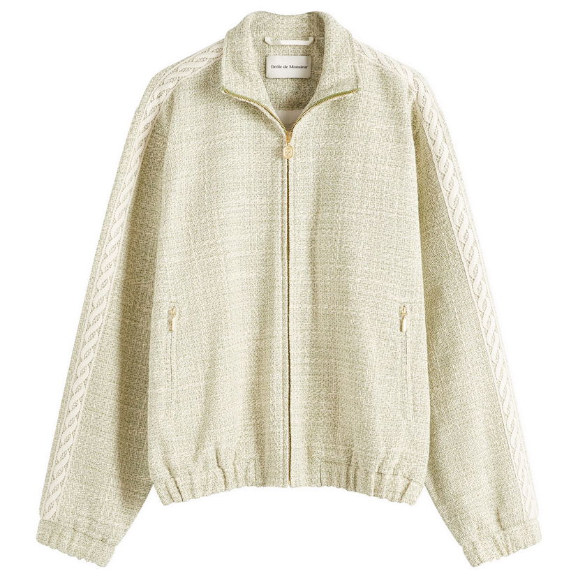 Куртка бомбер Drôle de Monsieur Tweed Track Jacket with Cable Knit Sleeves Зелений | G-JT214-CO186-LGN