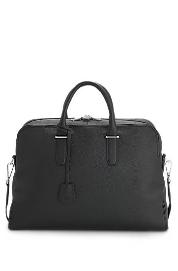 Дорожня сумка BOSS Grained Leather Holdall with Logo Keyholder чорний | 50548231