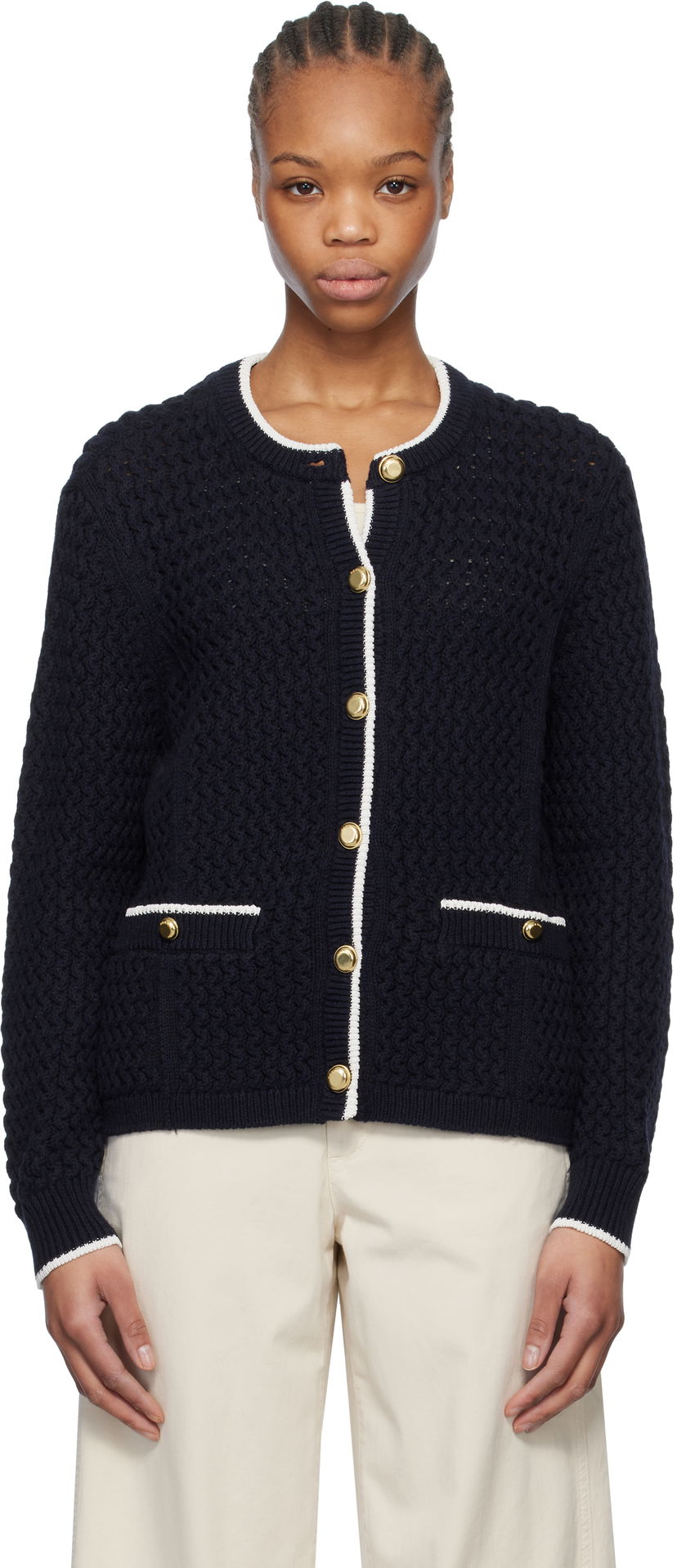 Cветр rag & bone Rag & Bone Daria Knit Cardigan темно-синій | WAS24P045SD45