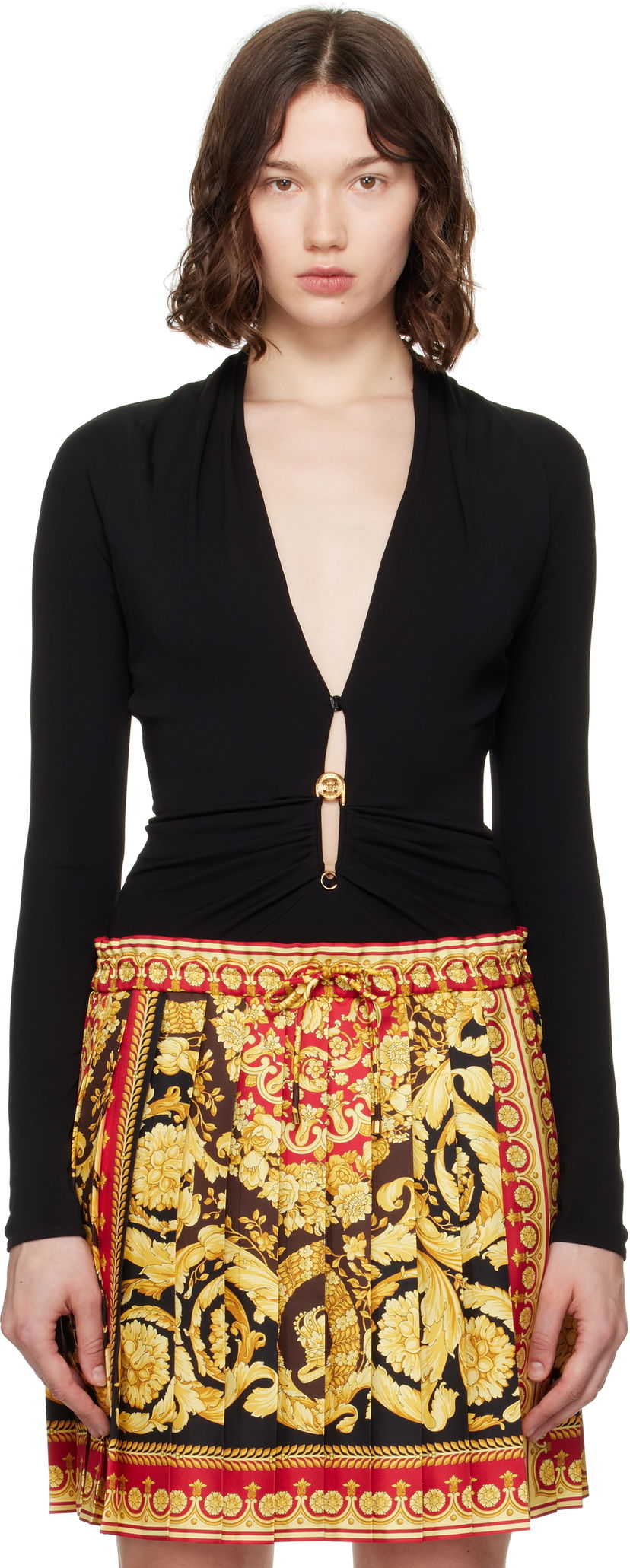 Одяг Versace Versace Safety Pin Draped Fitted Bodysuit чорний | 1021018_1A14475