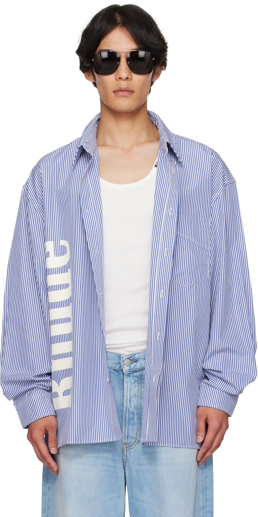 Сорочка Rhude Rhude Side Logo Long Sleeve Shirt Синій | RHPF25SR10012