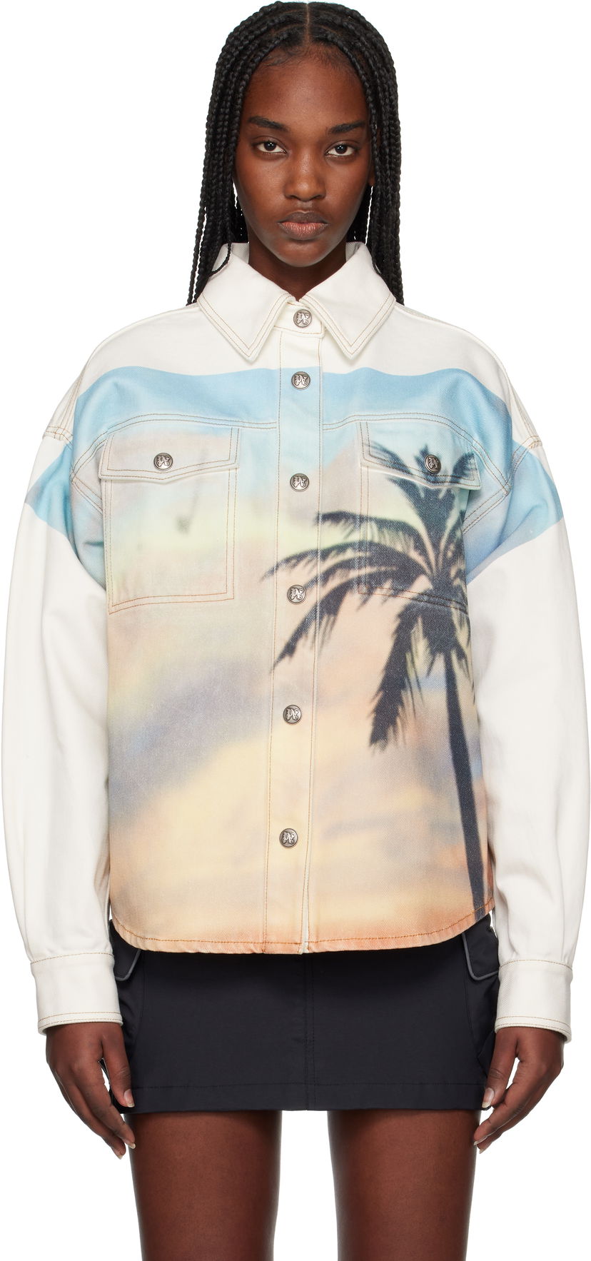 Сорочка Palm Angels Palm Angels Sunrise Palm Denim Overshirt білий | PWYD023S25DEN0010384
