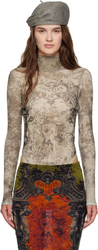 Боді Jean Paul Gaultier Jean Paul Gaultier 'The Médaillon' Open Back Turtleneck Bodysuit бежевий | 25/03-W-TO306-M006P-6965, 0