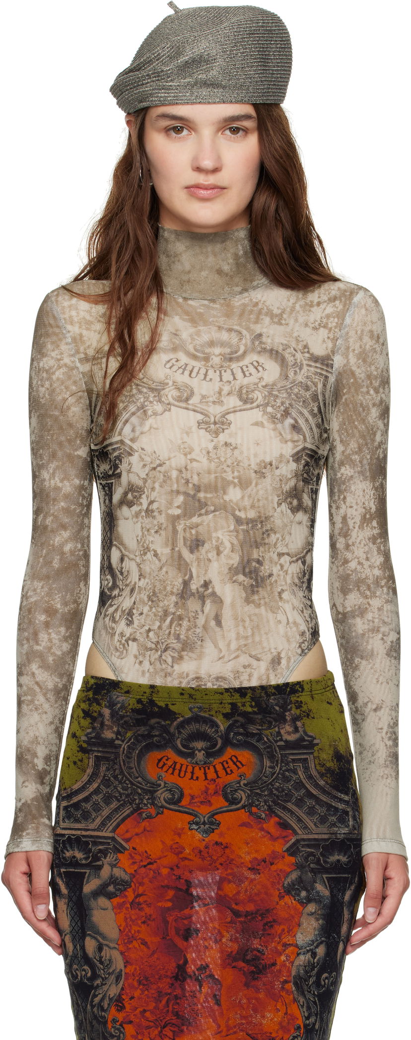 Боді Jean Paul Gaultier Jean Paul Gaultier 'The Médaillon' Open Back Turtleneck Bodysuit бежевий | 25/03-W-TO306-M006P-6965