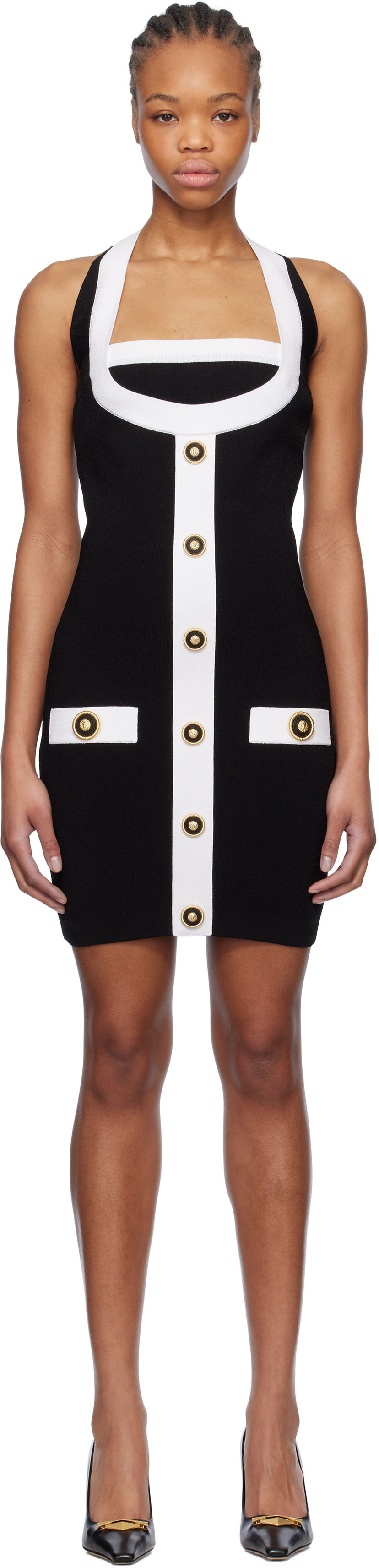 плаття Balmain Balmain Two-Tone Halterneck Knit Mini Dress чорний | EF1R2390KH99
